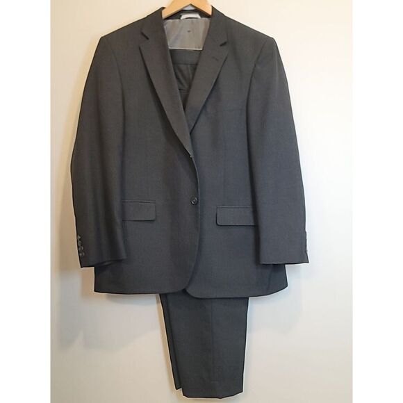 Saddlebred Men's Suit Size 44R‎ (46R) Black 40x28 2 Piece Business EUC
